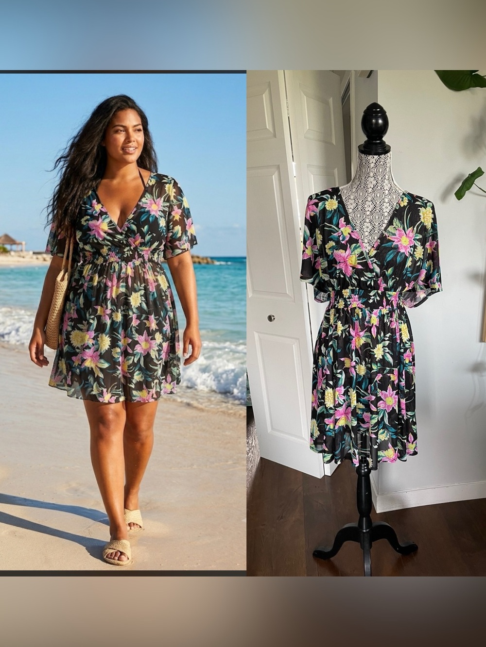 NWT Plus Torrid Mesh Surplice Summer Floral Beach Swimsuit Coverup Dress. Sz 2X